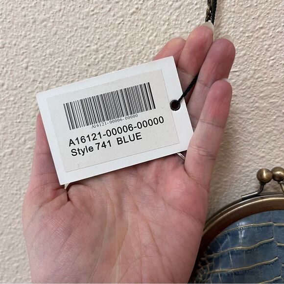 Charlie Lapson Kisslock Small Clam Shell Bag Purse Croc Embossed Leather - Picture 5 of 8